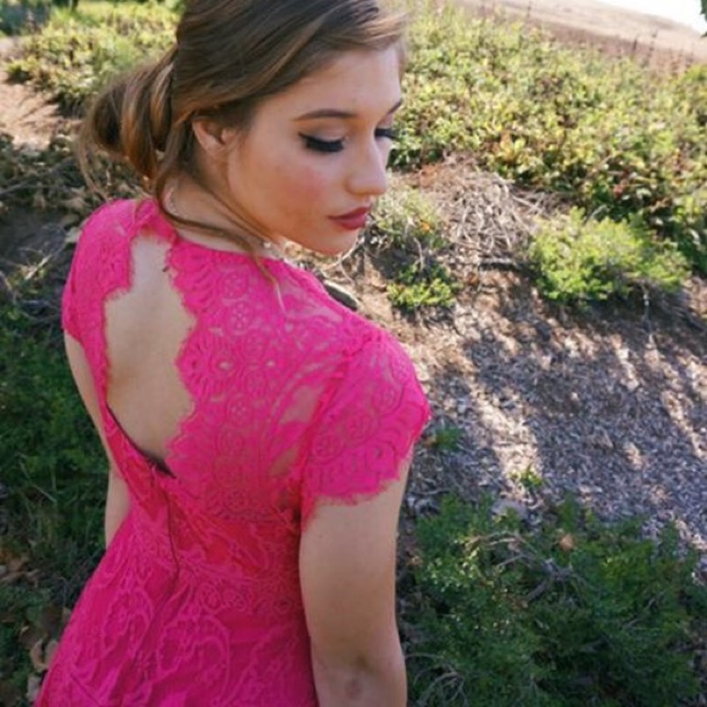 BB Dakota Fuchsia Floral Lace Dress